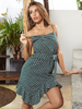 Skater Kleider Plaid Muster Polyester Träger Hals Grün Ärmellose Passform und Flare Kleid
