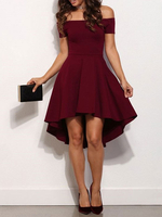 Skater Kleider Polyester Bateau Neck Burgund Sexy Kurzarm Ausgestelltes Kleid