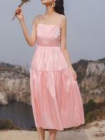 Skater Kleider Riemen Hals Ärmelloses rosa Polyester Casual ausgestelltes Kleid Midi-Kleid
