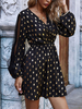 Skater Kleider V-Ausschnitt Langarm Spitze Polka Dot Casual Fit und Flare Kleid