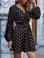 Skater Kleider V-Ausschnitt Langarm Spitze Polka Dot Casual Fit und Flare Kleid