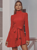 Skaterkleider Polyester Stehkragen Rot Casual Langarm Ausgestelltes Kleid