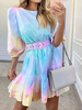 Skaterkleider Stehkragen 3/4 Ärmel Plissee Tie Dye Stretch Casual Maxi Fit And Flare Kleid