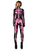 Skelett Blumendruck Bodysuit Langarm Skinny Jumpsuit Karneval Kostüm