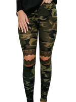 Skinny Pants Camo Lace Insert Ausgeschnittene Hose