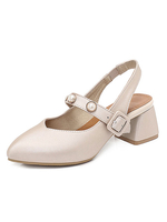 Slingbacks Low Heels Blockabsatz Mary Jane V-Cut Pumps mit Perlen