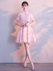 Soft Pink Prom Dresses Spitze Kurz Graduierung Kleid Stehkragen Cocktailkleid
