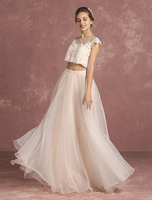 Sommer Brautkleider 2020 Lace Crop Top Organza Brautkleid Illusion ärmellose bodenlangen Brautkleid in 2 Stück