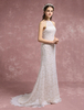 Sommer Brautkleider 2020 Spitze Boho Meerjungfrau Brautkleid Halter Brautkleid mit Gericht Zug