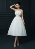 Sommer Brautkleider 2020 trägerlose Spitze 3D Blumen Backless Brautkleid Weiß A Line Tüll Tee Länge Brautkleid mit breiten Schärpe