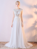 Sommer Brautkleider 2020 Weiß Backless Lace Chiffon Bow Sash Beach Strand Brautkleid mit Zug