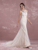 Sommer Brautkleider 2021 Champagner Meerjungfrau Tüll Brautkleid Net Lace Schatz Illusion Brautkleid mit Zug