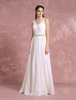 Sommer Brautkleider 2021 Chiffon Boho Brautkleid V-Ausschnitt Spitze Perlen eine Linie Maxi Brautkleid