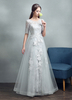 Sommer Brautkleider 2021 Grau Spitze Applique Maxi Brautkleid Backless Halbes Hülse bodenlangen Brautkleid