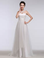 Sommer Brautkleider 2021 Spitze Boho Halter Schatz eine Linie Perlen Tüll Brautkleid Backless Spitze Applique Gericht Zug Brautkleid