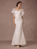 Sommer Brautkleider 2021 Spitze Meerjungfrau Backless Brautkleid Illusion Ausschnitt Gericht Zug Beach Strand mit abnehmbare Band Schärpe Milanoo