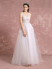Sommer Brautkleider 2021 Tüll Boho Brautkleid V-Ausschnitt Perlen Applique A Line Brautkleid Mit Zug