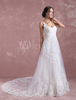 Sommer Brautkleider 2021 Tüll Schatz Brautkleid Riemen Spitze Applique eine Linie drapiert Brautkleid mit Kathedrale Zug