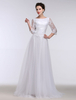 Sommer-Hochzeits-Kleider 2021 Weißes Spitze-Bateau-halbes Hülsen-Brautkleid-Schlüsselloch-Band-Bogen-Schleife-Zug-Brautkleid