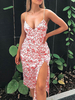 Sommer-Kleid-Bügel-Ausschnitt gedruckt aufgeteilte vordere Backless Rosa-Strand-Kleid