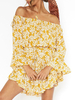 Sommer-Kleid-Gelb Bateau-Ausschnitt Rüschen Printed Tunika Strand-Kleid