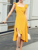 Sommer-Kleid mit eckigem Ausschnitt Rüschen Layered orange knielangen Strand-Kleid