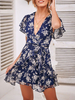 Sommer-Kleid mit V-Ausschnitt Blumendruck-Kurzschluss-Strand-Kleid