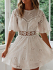 Sommer-Kleid-Weiß-Juwel Ausschnitt Ausschnitt-Strand-Kleid