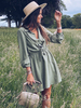 Sommer Midi Kleid Polka Dot Langarm Mini Länge Polyester Daily Daily Green Beach Kleid