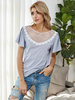 Sommer T-Shirt für Frauen Kurzarm Hellgrau Unregelmäßige Spitze Jewel Neck Polyester T-Shirt