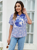 Sommerbluse für Frauen Kurzarm Lila Polyester Tie Dye Übergroße Paspel Kapuze T-Shirt