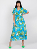 Sommerkleid Aqua V-Ausschnitt Blumen Blumendruck Polyester Strandkleid