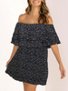 Sommerkleid aus der Schulter Rüschen Ditsy Blumendruck Strandkleid