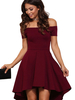 Sommerkleid Bateau Neck Kurzarm Off-Shoulder Burgund Beach Midi Kleid