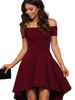 Sommerkleid Bateau Neck Kurzarm Off-Shoulder Burgund Beach Midi Kleid