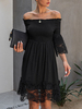 Sommerkleid Bateau Neck Lace Black Beach Kleid