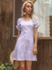 Sommerkleid Bateau Neck Printed Pattern Plissee Offene Schulter Lavendel Kurzes Strandkleid