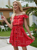 Sommerkleid Bateau Neck Ärmellos bedrucktes rotes kurzes Strandkleid