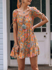 Sommerkleid Bedruckte Rüschen Geschichtete Kurzarm Orange Knielanges Strandkleid