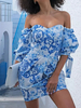 Sommerkleid Bedrucktes helles himmelblaues kurzes Strandkleid
