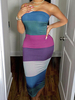 Sommerkleid Blaugrün trägerloses Farbblock-Polyester-Strandkleid