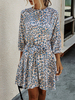 Sommerkleid Blue Jewel Neck Bedrucktes Leoparden-Polyester-Strandkleid