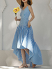 Sommerkleid Blue Straps Neck Ärmelloses Polyester Beach Long Dress