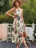 Sommerkleid Blumendruck Offene Schulter Aprikose Langes Strandkleid