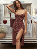 Sommerkleid Burgunder Träger Hals Ärmelloses Plissee Floral bedrucktes Polyester Maxi Strandkleid