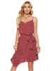 Sommerkleid Burgunder V-Ausschnitt Ärmelloses Karomuster Polyester Midi Summer Beach Kleid