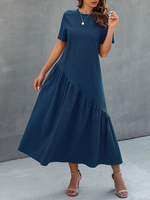 Sommerkleid Dark Navy Jewel Neck Baumwollmischung Strandkleid