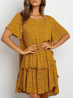 Sommerkleid Ditsy Floral Kurzarm Jewel Neck Beach Dress