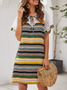 Sommerkleid Gelbes Strandkleid aus Baumwollmischung mit V-Ausschnitt