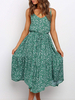 Sommerkleid Green Straps Neck Printed Polyester Beach Dress